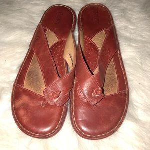 Dark red leather flip flop size 10